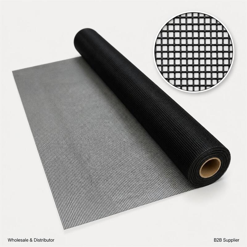 توری پارچه ای فایبر گلاس مش 14x14 با وزن 80 گرم مشکی و استحکام بالا برای پنجره ها، توری پنجره اتاق نشیمن